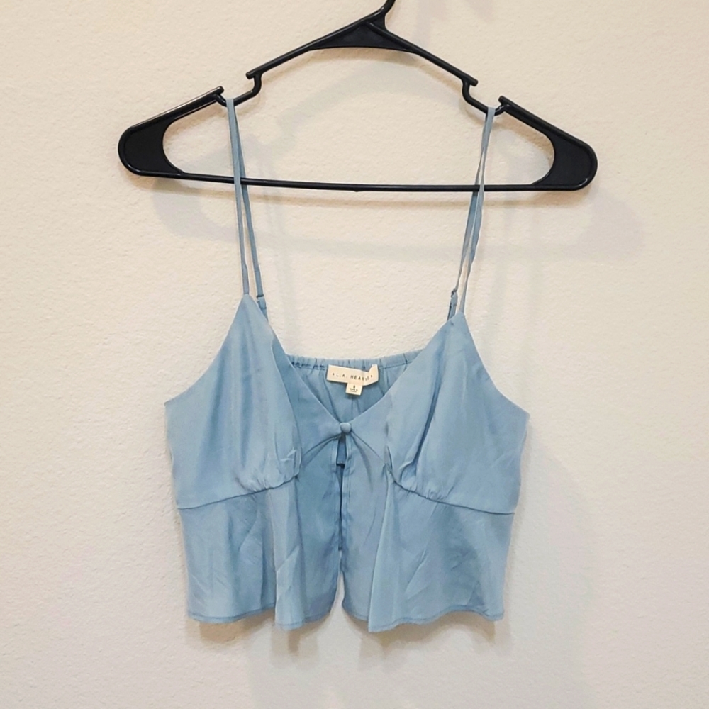 Front button cropped tank top in teal